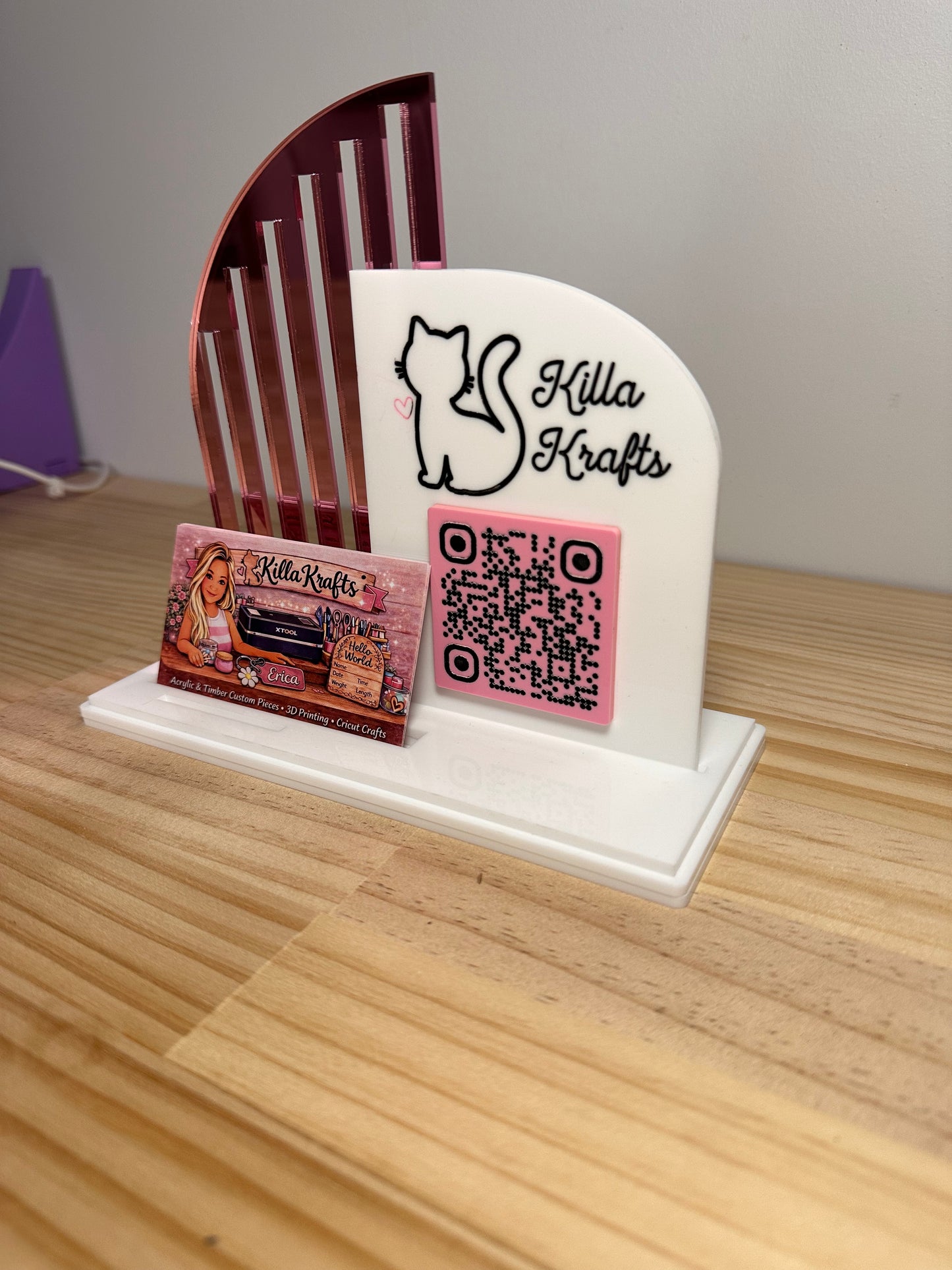 Custom Business Logo Display Stand with QR Code, Business Card & Earring Holder