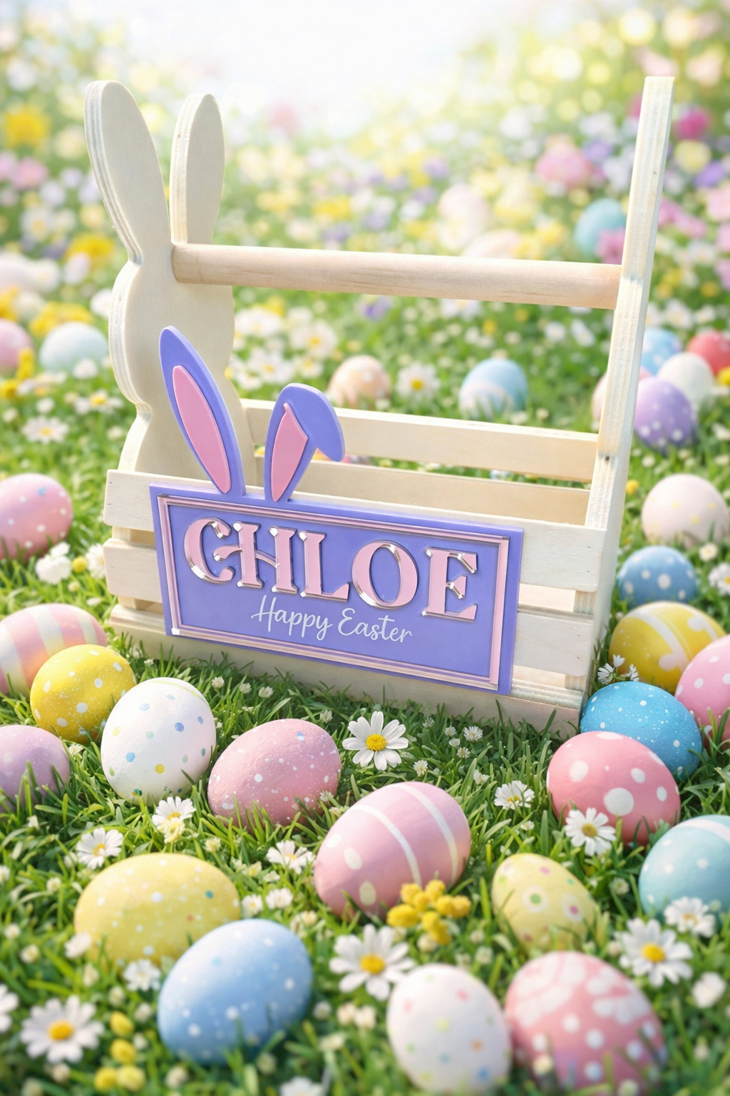 Personalised Easter Bunny Crate with Name Plaque
