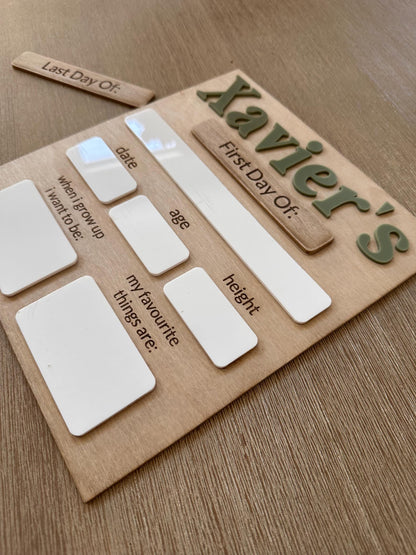 Personalised Timber First & Last Day of School Board