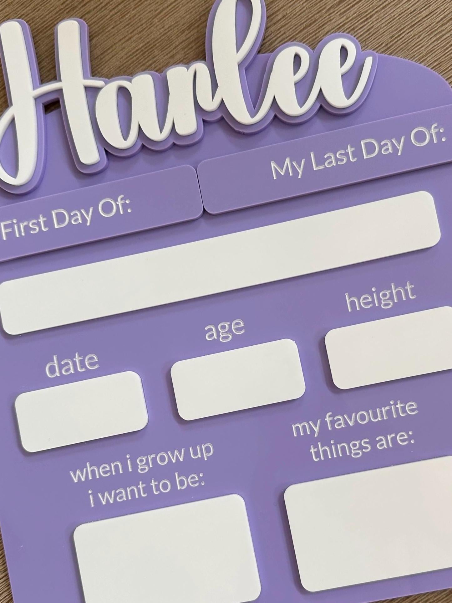 Personalised Acrylic First & Last Day Board