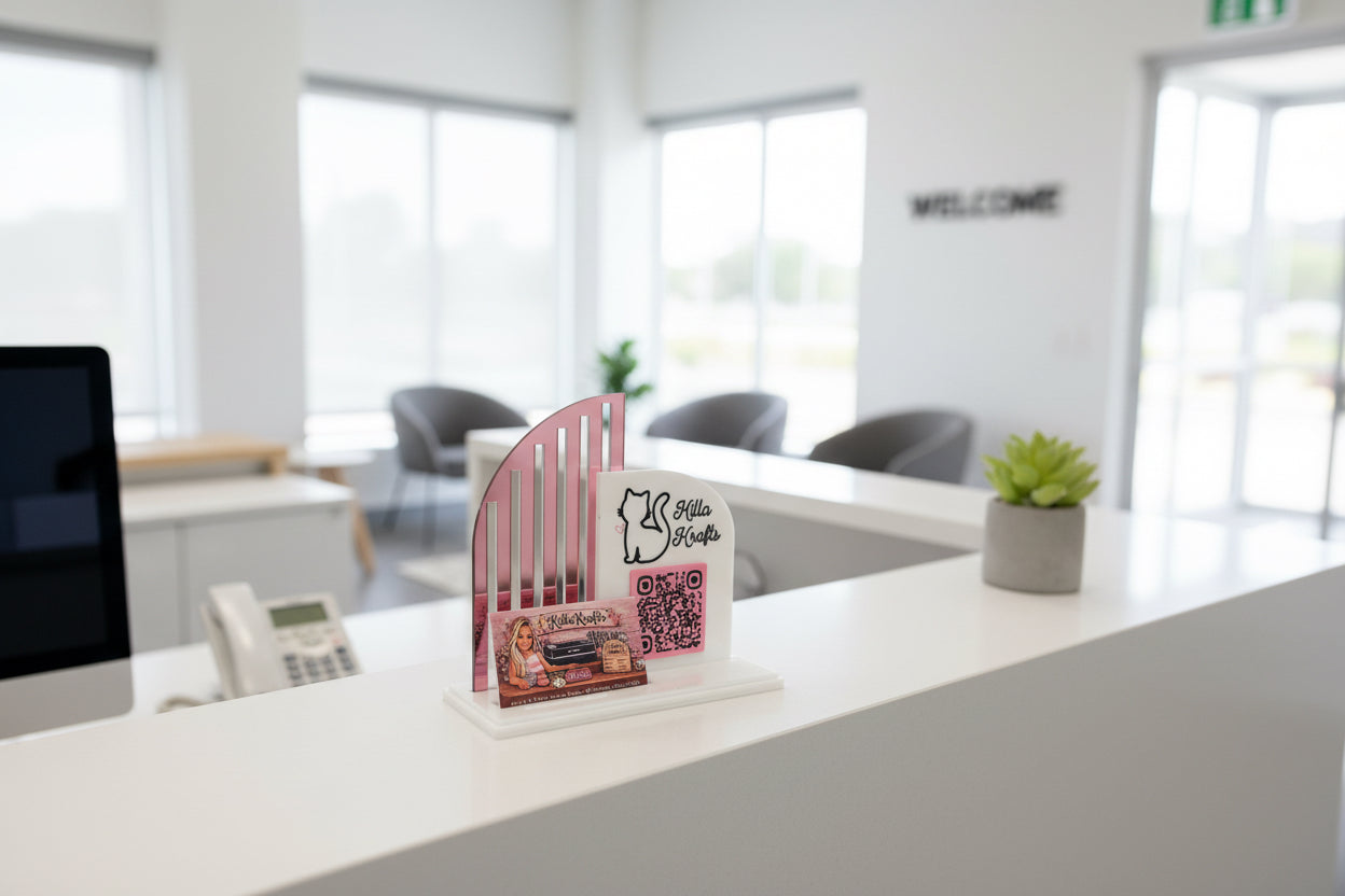 Custom Business Logo Display Stand with QR Code, Business Card & Earring Holder