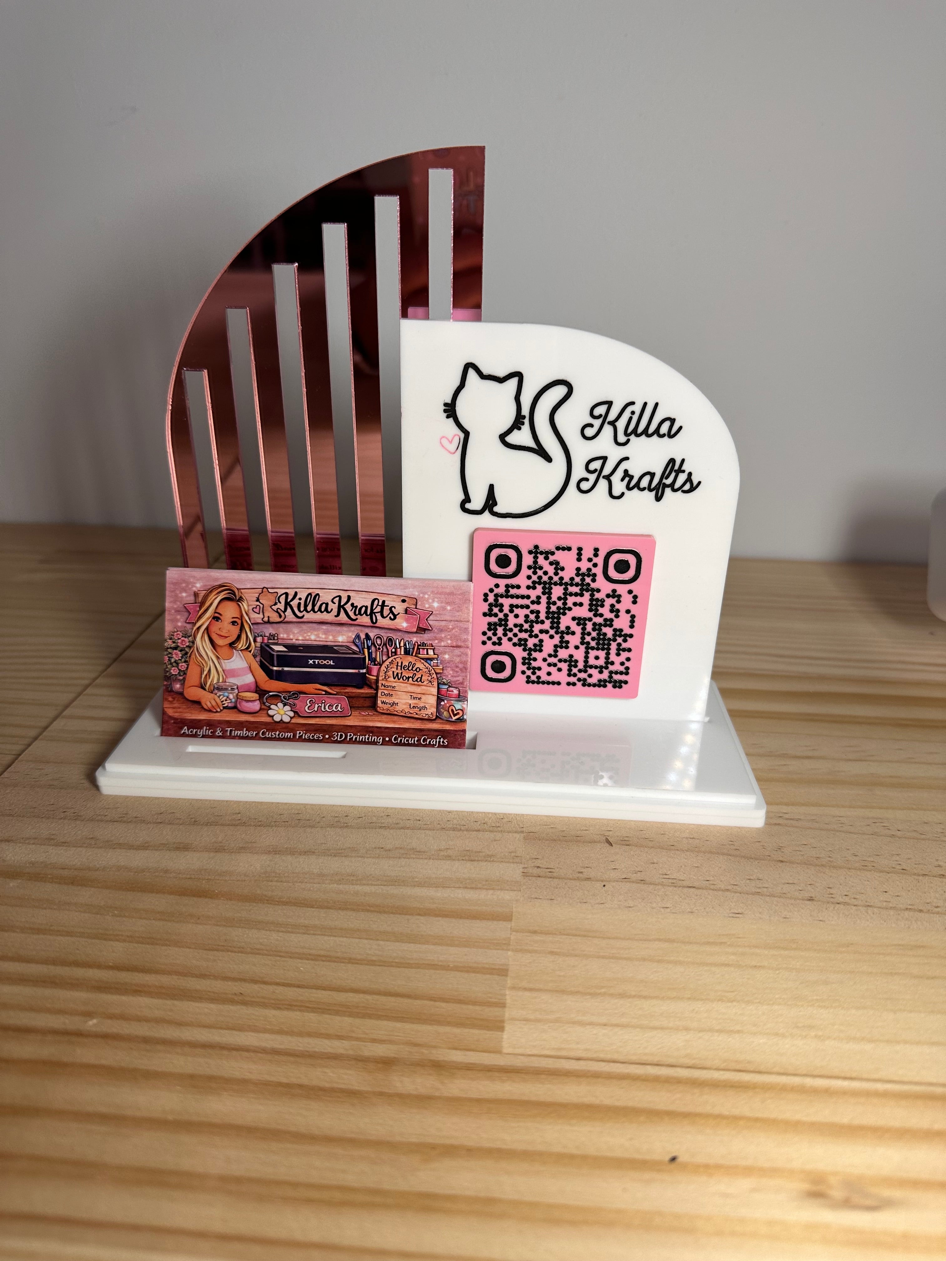 Custom Business Logo Display Stand with QR Code, Business Card & Earring Holder