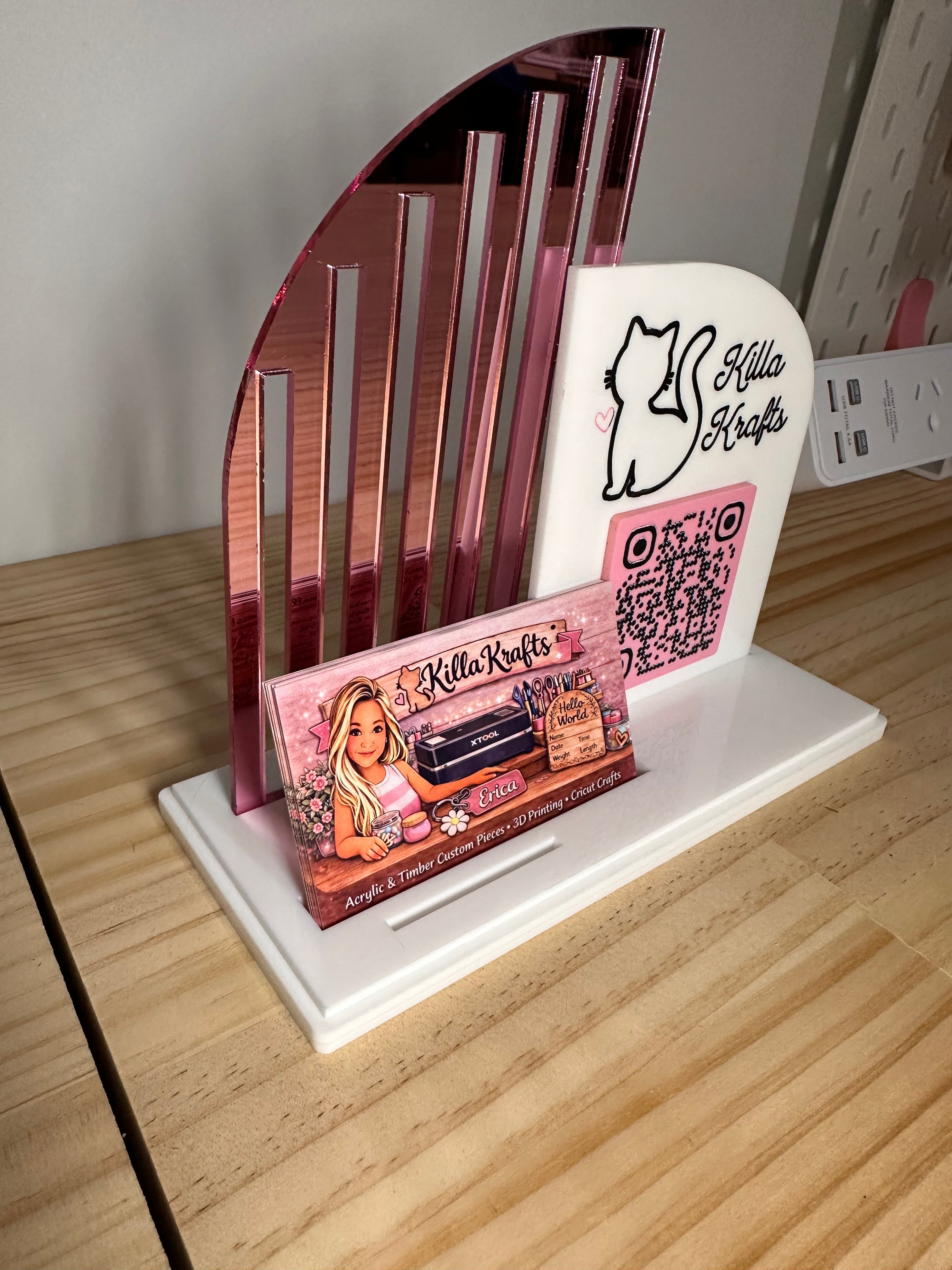 Custom Business Logo Display Stand with QR Code, Business Card & Earring Holder
