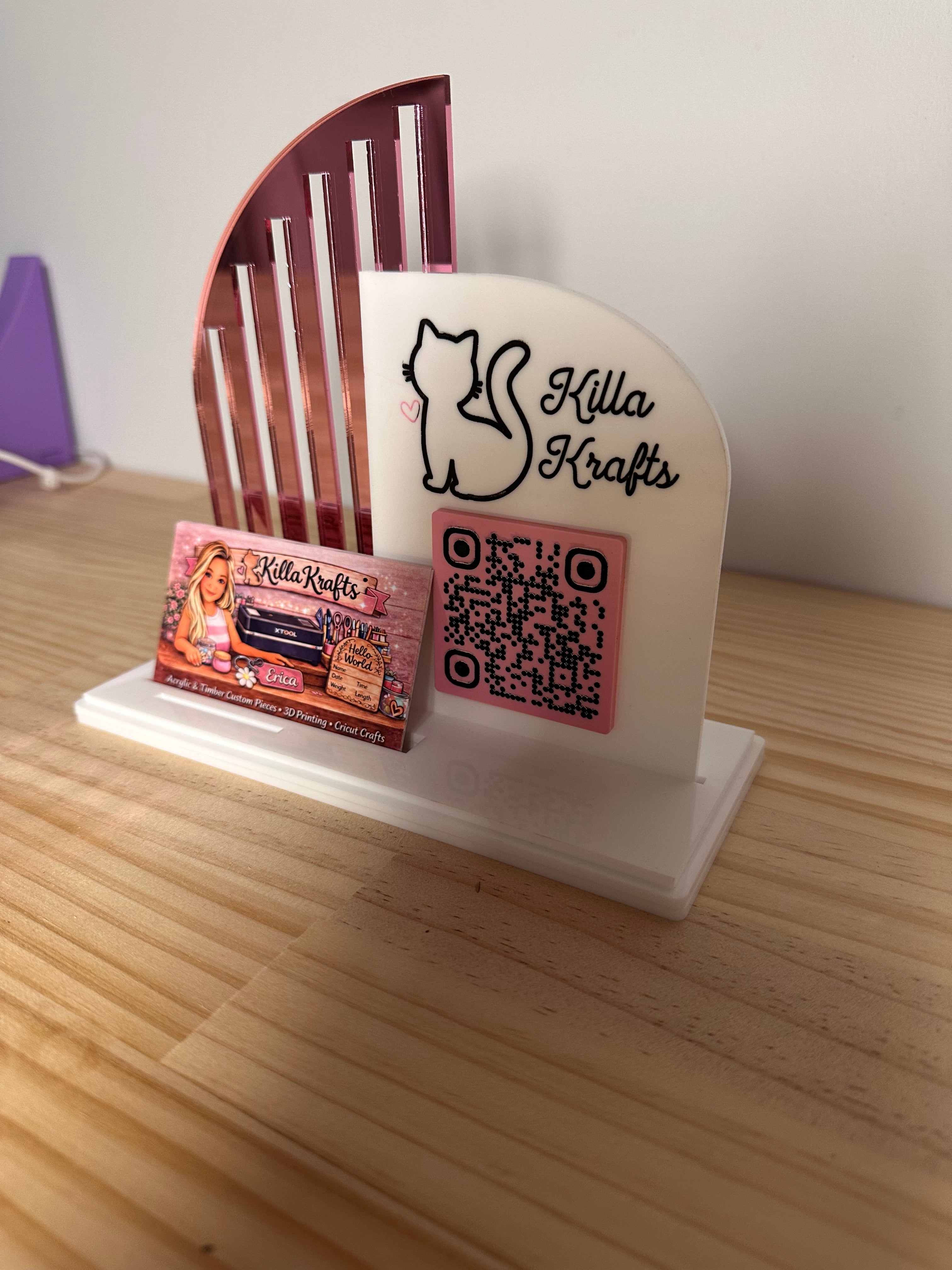 Custom Business Logo Display Stand with QR Code, Business Card & Earring Holder