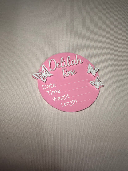 Personalised Acrylic Birth Plaque – Butterfly Design
