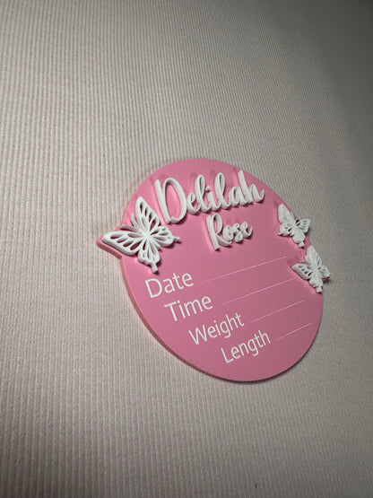 Personalised Acrylic Birth Plaque – Butterfly Design