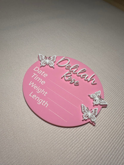 Personalised Acrylic Birth Plaque – Butterfly Design