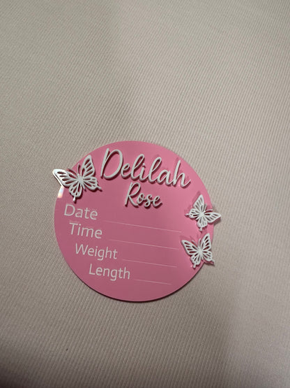 Personalised Acrylic Birth Plaque – Butterfly Design