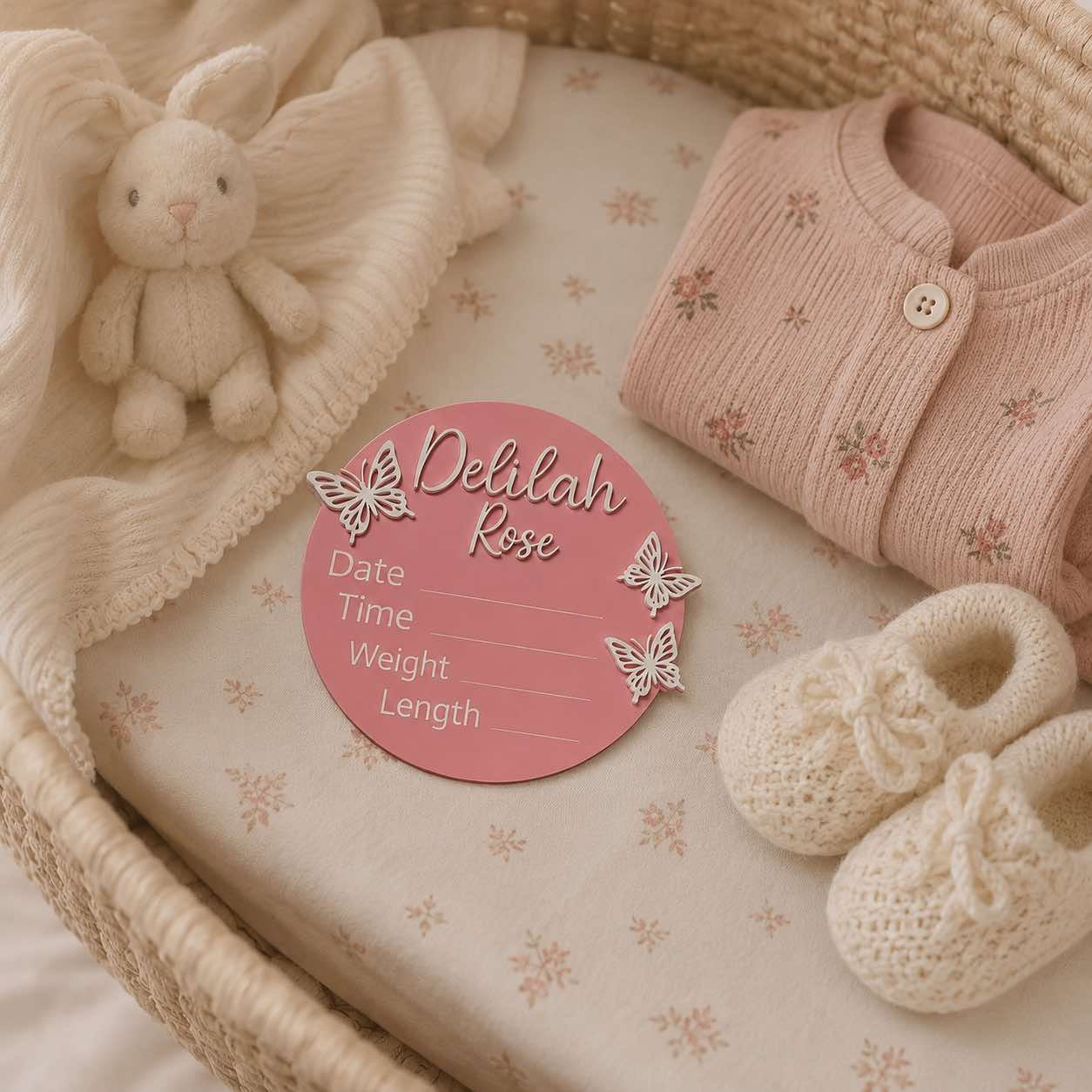 Personalised Acrylic Birth Plaque – Butterfly Design