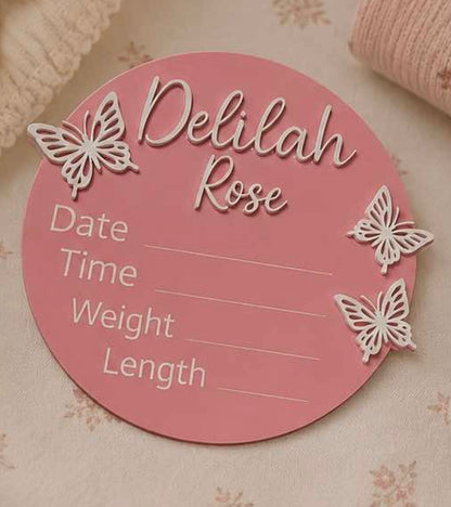 Personalised Acrylic Birth Plaque – Butterfly Design