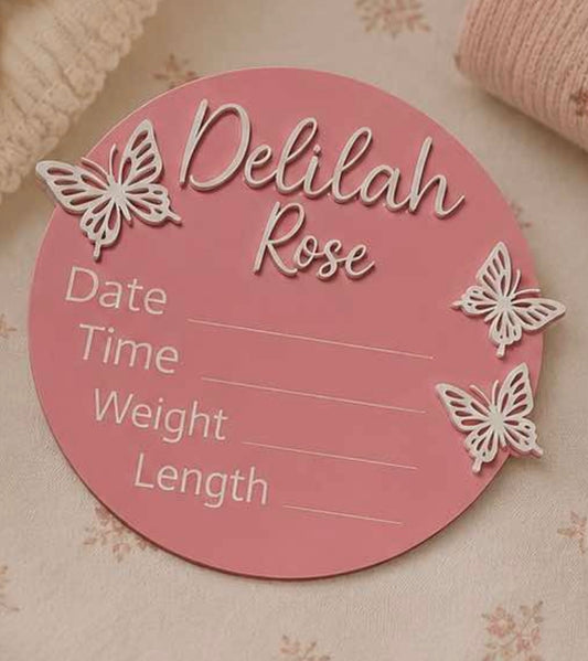 Personalised Acrylic Birth Plaque – Butterfly Design