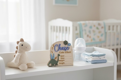 Personalised Dinosaur Birth Announcement Plaque