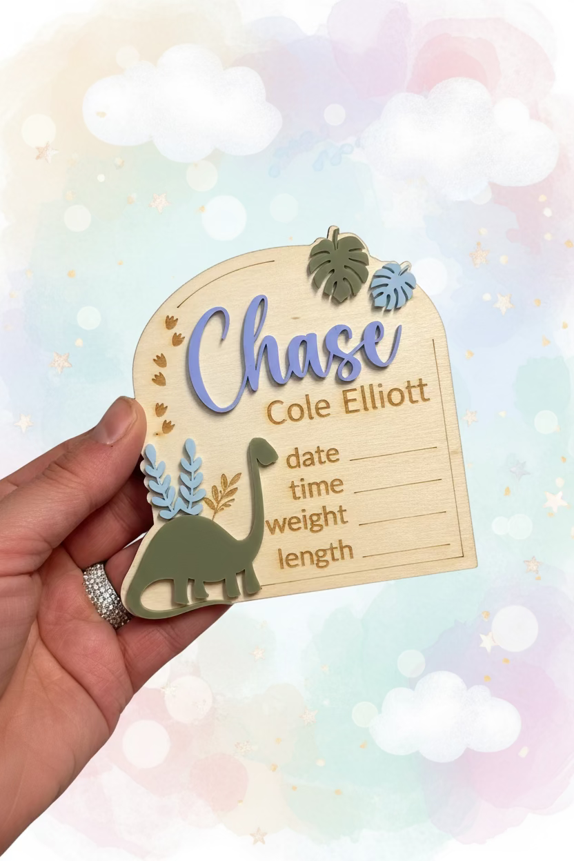 Personalised Dinosaur Birth Announcement Plaque
