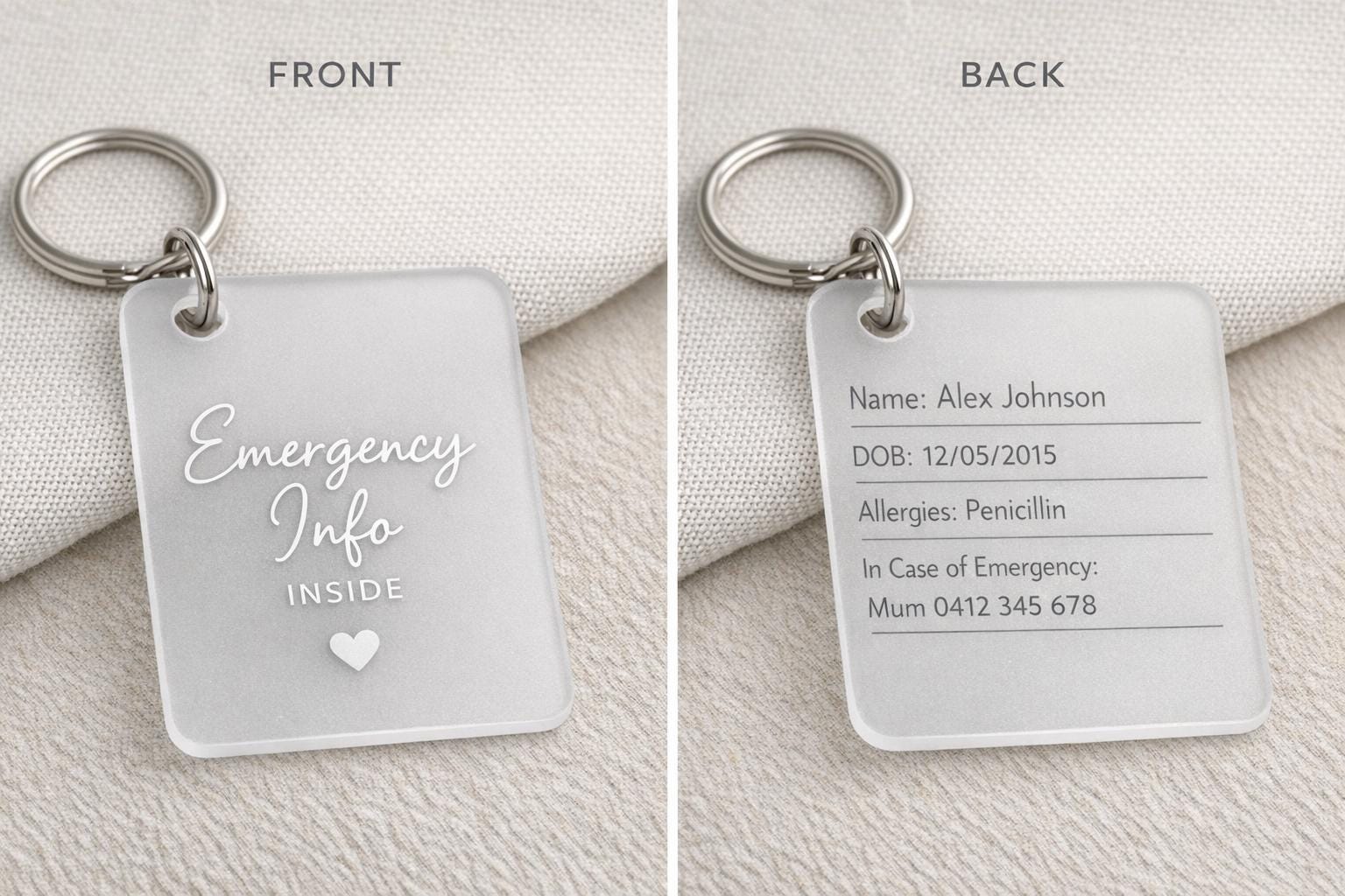 Emergency Contact Acrylic Keyring