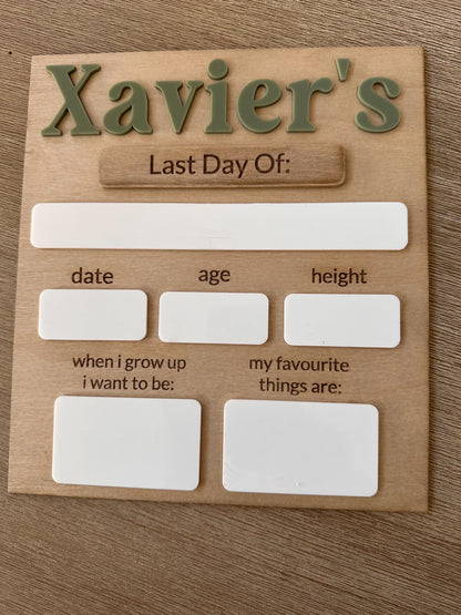 Personalised Timber First & Last Day of School Board