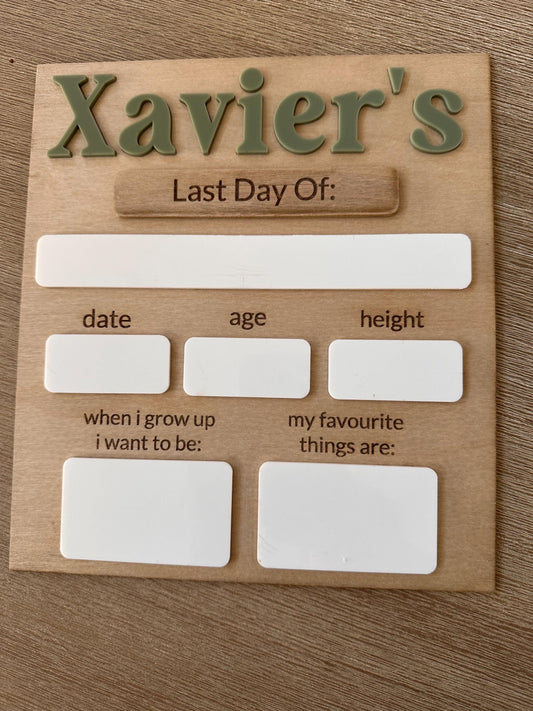 Personalised Timber First & Last Day of School Board